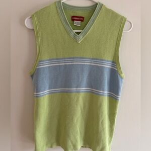 Vintage American UNIONBAY Lime Green & Light Blue Striped V-Neck Knit Vest